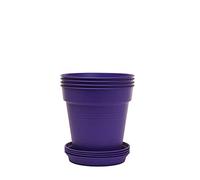 Mintra Garden Pots, 4 Pack Bulk Plastic Plant Pots with Drainage Tray, Round Indoor & Outdoor Decorative Planters with Drain Holes for Flowers, Herbs & Plants, 11cm Diameter - Purple, 4.3 in