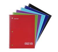 Mintra Office Spiral Notebooks - 1 Subject, 70 Sheets, College Ruled, 8in x 10in, Bulk Pack, PRIMARY Color Covers, Set of 6 - for School, Office, Business, Professional (4657)