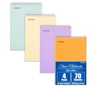 Mintra Office Steno Books Set - Top-Spiral Bound, Graph Ruled, 70 White Sheets, Poly Pastel Color Covered Notebooks for Office, Professional, School & Work, Note-taking, Writing Pads, 6"x9", 4 Pack