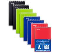 Mintra Office Steno Books Set - Top-Spiral Bound, Narrow Ruled, 100 White Sheets, Poly Primary Color Covered Notebooks for Office, Professional, School & Work, Note-taking, Writing Pads, 6"x9", 8 Pack