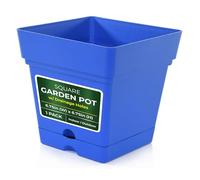 Mintra Plastic Square Planter Pots, Durable Indoor & Outdoor Flower Pots with Saucer & Drainage Holes, Bulk Set Ideal for Nursery, Small Trees, and Garden Decor, 6.75" H x 6.75" W - Pack of 1, Blue