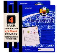 Mintra Primary Composition Notebook, 4 Pack, Blue Cover, 80 Sheets, 7.5in x 9.75in, 1/2 Sheet, Ruled with Drawing Area, Flexible Hardcover Journal , Grades K-2, School & Home Use