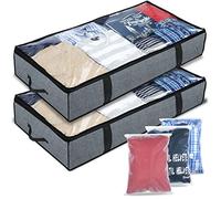 Mintry 90L underbed storage boxes- Pack of 2 Large under bed storage bag with 3x Bonus Large Zip lock Bags- Clothes storage boxes with lid & PVC Window For Quilts, Blankets & Clothes