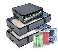 Mintry 90L Underbed storage boxes- Pack of 3 under bed storage box with 4x Bonus Large Zip lock Bags- Clothes storage boxes with lid & PVC Window For Quilts, Blankets & Clothes