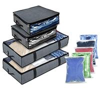 Mintry 90L Underbed storage boxes- Pack of 4 under bed storage box with 5x Bonus Large Zip lock Bags- Clothes storage boxes with lid & PVC Window For Quilts, Blankets & Clothes
