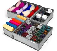 Mintry Drawer Organisers - Pack of 4 wardrobe storage organizer with Sturdy Fabric & Foldable Cardboard Inserts - Organiser storage for Underwear, Clothes, Socks - Ties, Trousers…