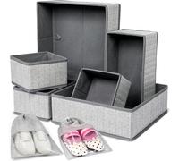 Mintry Drawer Organisers Pack of 6 wardrobe storage organizer with Sturdy Fabric & Foldable Cardboard Inserts - Organiser storage for Underwear,Clothes,Socks & Ties,Trousers With 2 Bonus Shoe Bags..