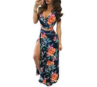 Mintsnow Women Sexy 2 Piece Outfits Dress Chiffon Strap Deep V Neck Bra Crop Top High Split Maxi Dresses Skirt Set, Multicolor Green, L