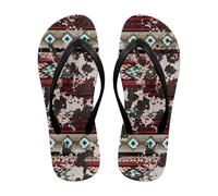 Mintulipy Flip Flops for Women Arch Support Yoga Mat Comfortable Summer Beach Walking Toe Cushion Sandals, Aztec Tribal Cow, 2.5/3 UK