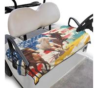 Mintulipy Golf Cart Seat Protector with Storage Pockets, UV-Resistant Fabric & Snug Fit Design-American Flag Running Horse