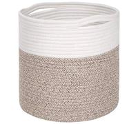 MINTWOOD Design 11 x 11 Inches Cotton Rope Basket for Flower Pot and Indoor Floor Planters, Decorative Round Woven Plant Pot Basket, Planter Covers, Small Dog Toy Storage Baskets, Light Brown