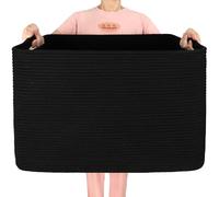 MINTWOOD Design 112L Extra Large Blanket Basket Holder Living Room, 25"x17"x16" Rectangle Rope Woven Storage Basket with Handles for Laundry, Pool Towels, Shoes, Dog Toy Organizer Bin Box, Black