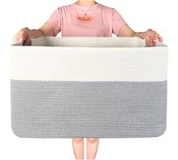 MINTWOOD Design 22in Extra Large Blanket Basket Holder Living Room, Rectangle Rope Woven Storage Basket with Handles for Laundry, Pool Towels, and Shoes, Dog Toy Organizer Bin Box, Gray