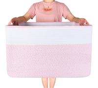 MINTWOOD Design 22in Extra Large Blanket Basket Holder Living Room, Rectangle Rope Woven Storage Basket with Handles for Laundry, Pool Towels, and Shoes, Dog Toy Organizer Bin Box, Light Pink