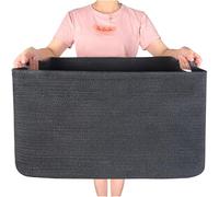 MINTWOOD Design 22in Extra Large Blanket Basket Holder Living Room, Rectangle Rope Woven Storage Basket with Handles for Laundry, Pool Towels, and Shoes, Dog Toy Organizer Bin Box, Charcoal