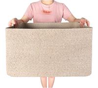 MINTWOOD Design 22in Extra Large Blanket Basket Holder Living Room, Rectangle Rope Woven Storage Basket with Handles for Laundry, Pool Towels, and Shoes, Dog Toy Organizer Bin Box, Oatmeal Brown