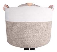 MINTWOOD Design Extra Large 22 x 16in Decorative Woven Cotton Rope Blanket Storage Basket Bin Living Room with Handles and Laundry Hamper for Pillows, Pool Towels, Dog Toys, Shoes, Light Brown