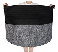 MINTWOOD Design XXXXLarge 22 x 16 Inches Decorative Cotton Rope Basket, Blanket Basket Living Room, Laundry Basket, Toy Storage Baskets Bin, Round Woven Basket for Pillows, Towels, Black Grey