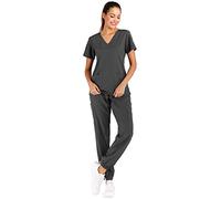 Minty Mint Women's Scrub Set Fit Lightweight Durable V Neck Top Slim Skinny Cargo Scrub Jogger Pant, Grey1, XL