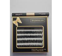 MinuLashes Volume Eyelash Extension Clusters, 0.03mm, 102 Pieces, 5 Lengths (10-18mm), with Brush kit with black bond and clear bond