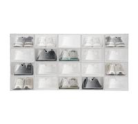 MINUS ONE Transparent Stackable Shoe Box, Set of 20, Clear Drawer Foldable Plastic Storage Box with Lids, Shoe Storage Shoe Containers Organiser for Men and Women Fit up to UK 10 (White)