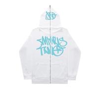 Minus-Two Men's Y2K Hip Hop Streetwear Urban Pullover Hoodie, White, 3XL