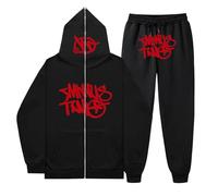 Minus Two Streetwear Tracksuits Oversized Zip Hoodie Tracksuit Y2K Men's Hip Hop Couples Pullover Sportswear Hoodie with Pockets, Letters Long Sleeve, Full Zip, red, L