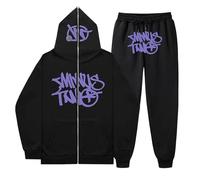 Minus Two Streetwear Tracksuits Oversized Zip Hoodie Tracksuit Y2K Men's Hip Hop Couples Pullover Sportswear Hoodie with Pockets, Letters Long Sleeve, Full Zip, purple, L