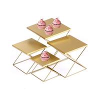 MinWadil Metal Risers for Display, Set of 4 Brass Square Nesting Buffet Risers Set, Modern Brass Risers Display Stands for Food, Food Display Risers for Buffet Cupcake Small Potted Plants