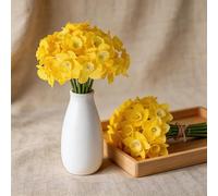MINWEGI 2 Bundles Realistic Artificial Daffodils - 12 Stems Handmade Silk Flowers for Home Decor, British Spring Style Yellow Narcissus, No Maintenance Faux Floral Arrangement (32cm)