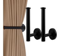 MINWEGI 2 Pack Black Stainless Steel Curtain Holdbacks, Wall Mounted Screw Fix Curtain Tie Back Hooks, U Shape Drapery Holders for Living Room Bedroom Kitchen