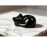 MINWEGI Black Cat Ornament - Handmade Obsidian Cat Figurine for Home Decor, Elegant Black Cat Statue Gift for Cat Lovers (3.8 CM)