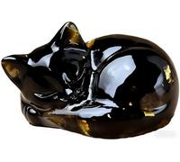 MINWEGI Black Cat Ornament - Obsidian Cat Figurine with Gold Foil Decor, Small Cat Statue for Home Decor, for Cat Lovers