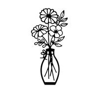 MINWEGI Black Metal Wall Art, Wall Decor for Living Room, European Style Floral Vase Wall Hanging Elegant Wrought Iron Sculpture for Home & Cafe 30x14.3cm