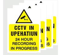 MINWEGI CCTV Sign, CCTV Sticker - 4 Pack Self Adhesive Vinyl Security Warning Labels with 24 Hour Recording Design for Indoor & Outdoor Use on Windows, Glass Surfaces