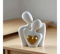MINWEGI Couple Gifts White with Gold Heart, Romantic Couple Figurine Non-Slip Base, Anniversary Valentine's Day Decor, Modern Love Sculpture for Wedding Engagement Gift, Home Decor Ornament