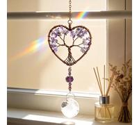 MINWEGI Handmade Crystal Sun Catcher for Windows - Rainbow Light Catcher with Natural Amethyst Tree, Boho Hanging Ornament for Home Decor, Spiritual Gift for Women (Purple)
