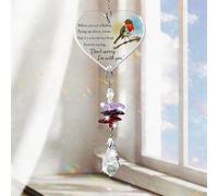 MINWEGI Memorial Gift - Heart Shaped Acrylic Hanging Ornament with Robin Design & Rainbow Crystal Pendant - Remembrance Decoration for All Souls Day, Christmas Tree