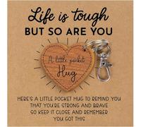 MINWEGI Pocket Hug Keychain - Wooden Heart Shape 3.2x3.2cm with Inspirational Card, Emotional Support Gift for Friends, Family, Long Distance Relationships (Natural Wood)