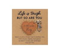 MINWEGI Pocket Hug Wooden Keychain - Laser Engraved Motivational Gift with Inspirational Quote Card Life is Tough But So Are You - Friendship Support Gift, Encouragement Present for Women Men