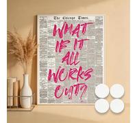 MINWEGI Vintage Newspaper Poster for Bedroom - Black and White Motivational Wall Art with Inspirational Quote 'What If It All Works Out' - 30x40cm Removable Canvas Print Includes 4 Adhesive Dots
