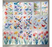 MINWEGI Window Stickers Static Cling - 9 Sheets Reusable No Residue Window Decals for Glass, Watercolor Floral Bird Design for Spring Home Decor, Privacy Window Film for Living Room Bedroom