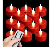 MINXIN LED Tea Light Flameless Candles with Remote Control Flickering Tealight Long Lasting, Battery Operated with Timer for Halloween Home Decoration Seasonal &Festival Celebration Red (12pcs)