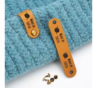 MINXLTD 10pcs 64mmx12.7mm Personalized Tags for Handmade Items, Knits and Crochet with Rivets, Folded Non Sew Tags for Clothing, Faux Leather Multiple Color Options, Easy to Attach