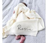 MINXLTD Custom Baby Name Blanket, Personalized Knit Baby Blanketm, Embroidered Name Welcome Blanket Keepsake, Monogrammed For Newborn Receiving Nursery Keepsake(White)