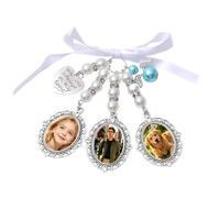 MINXLTD Personalized Wedding Bouquet Photo Charms, Custom Bridal Floral Pendant With Pearl & Bow, Silver Lacy Oval You Are Always In My Heart Memorial Decor, Christmas Graduation Keepsake(2photo)