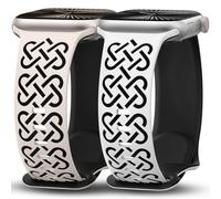 Minyee 2 Pack Engraved Bands Compatible with Apple Watch Band 38/40/41/42mm Women, Soft Silicone Cute Two-Tone Celtic Knot Pattern Sport Strap for iWatch Ultra 2 Series 10-1/SE, White/Black/Starlight
