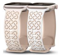 Minyee 2 Pack Engraved Bands Compatible with Apple Watch Band 38/40/41/42mm Women, Soft Silicone Cute Two-Tone Celtic Knot Pattern Sport Strap for iWatch Ultra 2 Series 10-1/SE, White/Nude/Starlight