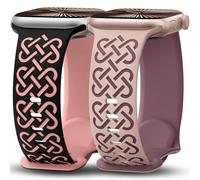 Minyee 2 Pack Engraved Bands Compatible with Apple Watch Band 38/40/41/42mm Women, Soft Silicone Two-Tone Celtic Knot Sport Strap for iWatch Ultra 2 Series 10-1/SE, Black/Peach Pink+Nude/Smoke Violet