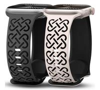 Minyee 2 Pack Engraved Bands Compatible with Apple Watch Band 42/44/45/46/49mm Women, Soft Silicone Cute Two-Tone Celtic Knot Sport Strap for iWatch Ultra 2 Series 10-1/SE, Anthracite/Starlight/Black